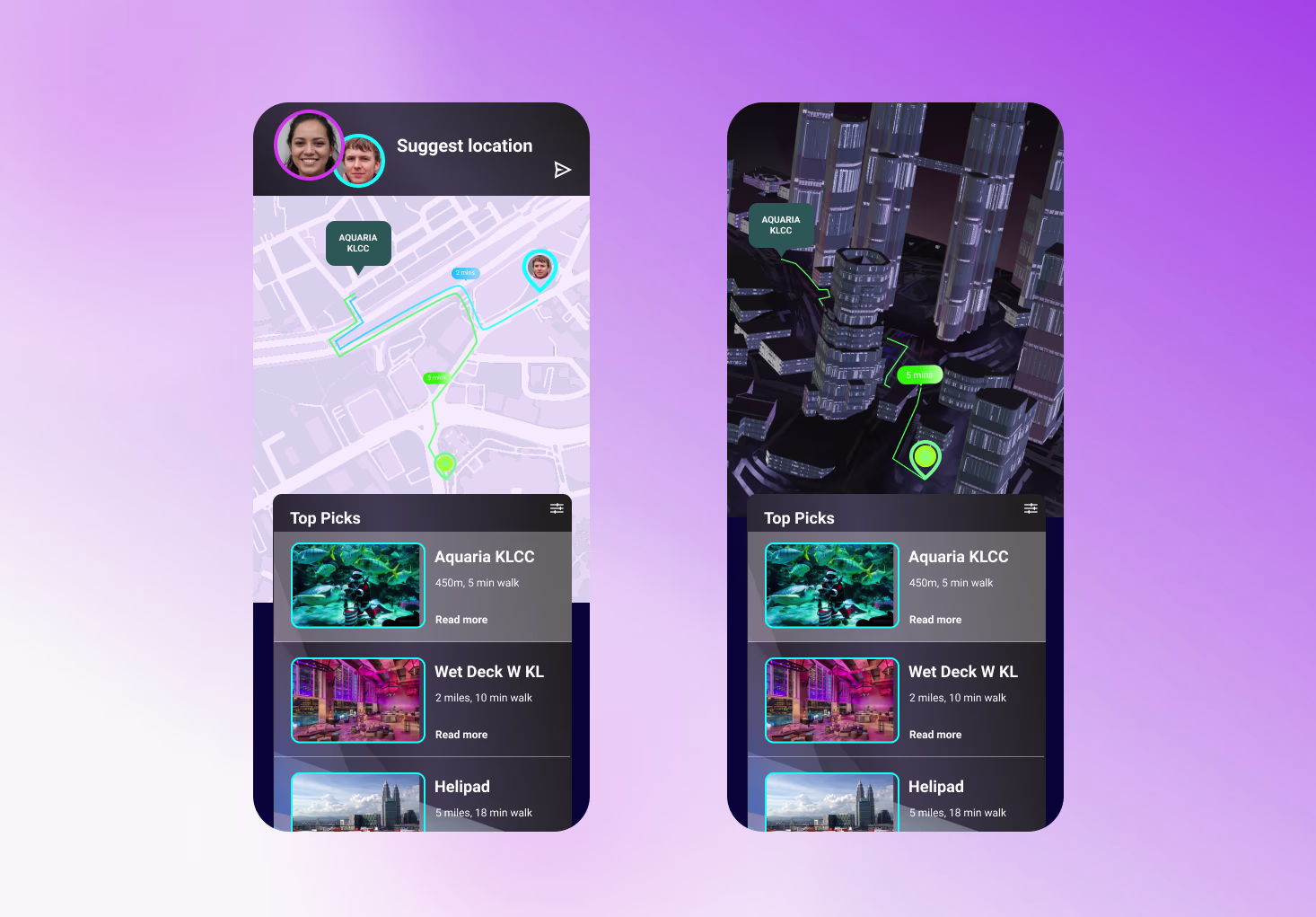 two mobile phones showing a high res mock up of Sabrina's city app 